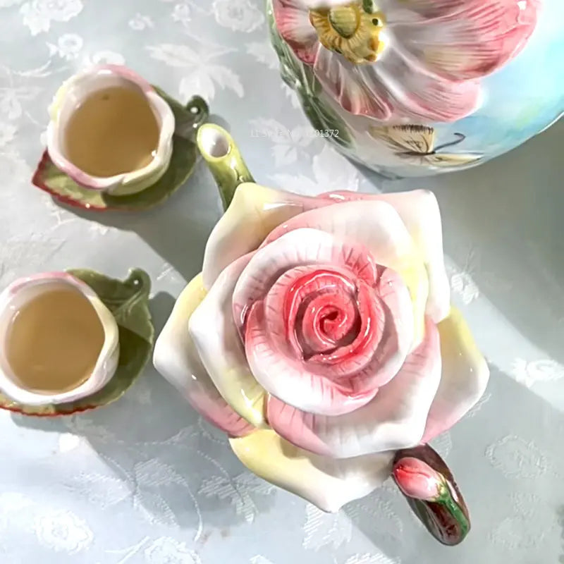 Ceramic Rose Teapot Set