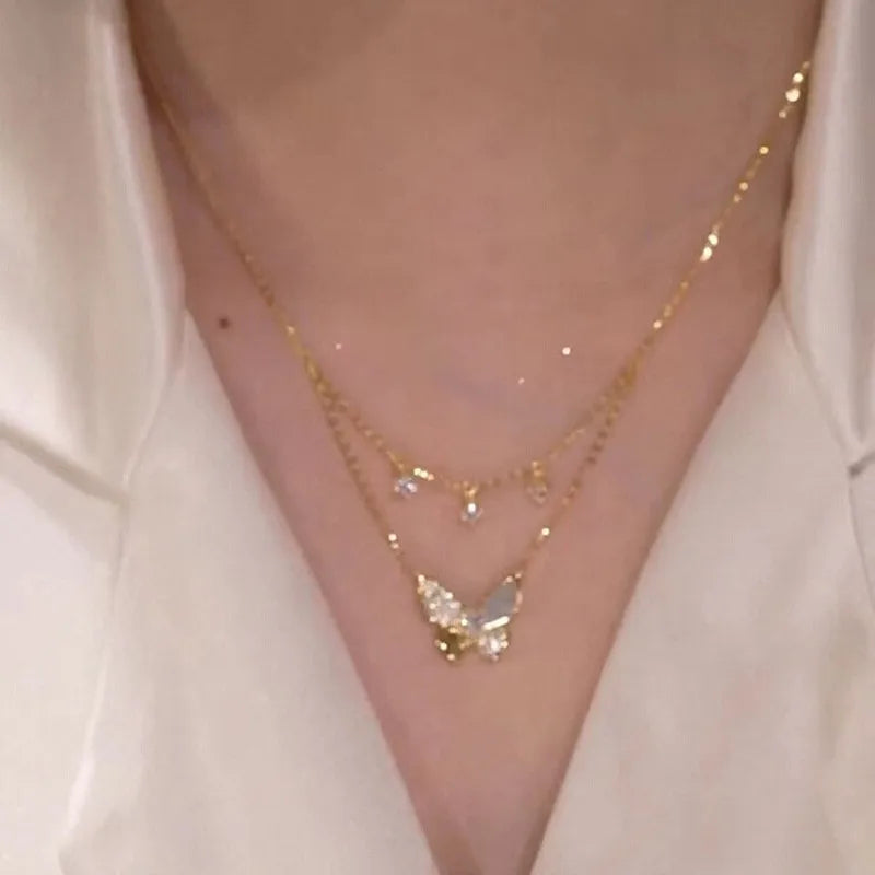 Butterfly Double Layer Golden Necklace