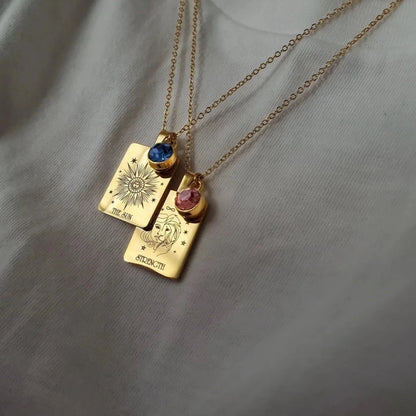 Retro Tarot Card &amp; Birthstone Necklace