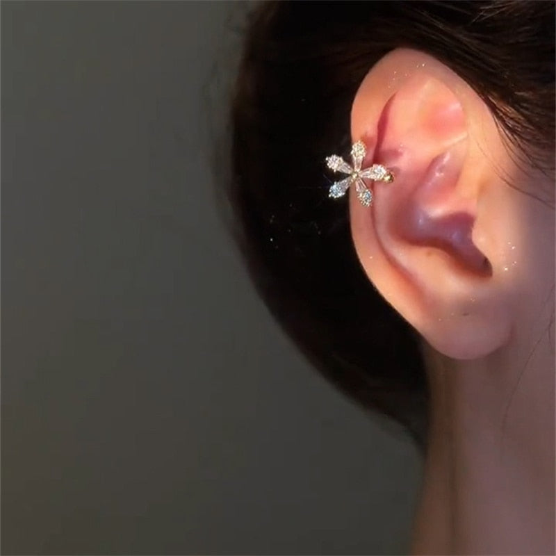 Crystal Flower Ear Clips