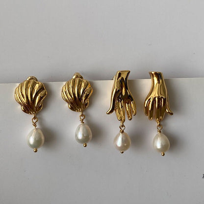 Vintage Shell hand Pearl Earrings