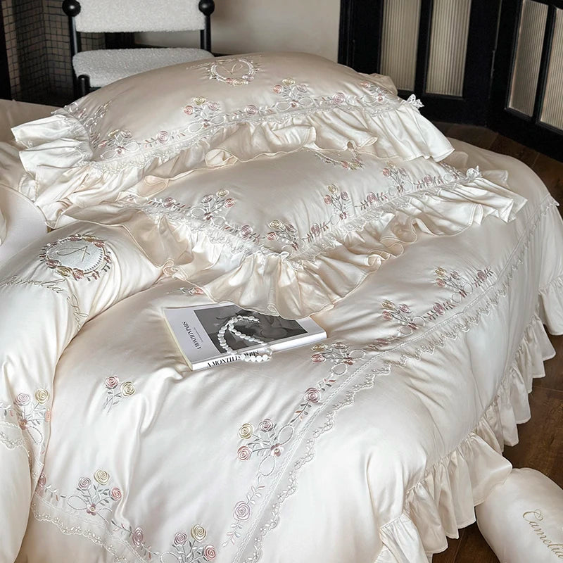 Rose Embroidery Silky Bedding