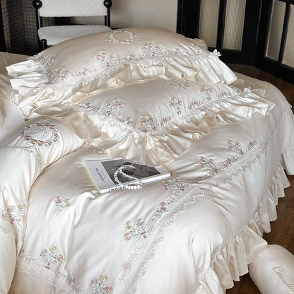 Rose Embroidery Silky Bedding