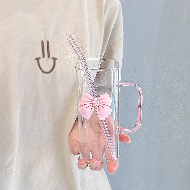 Pink Ribbon Square Glass Cup