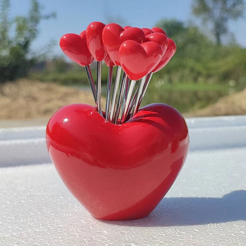 5/10pcs Heart Shaped Fruit Fork Set