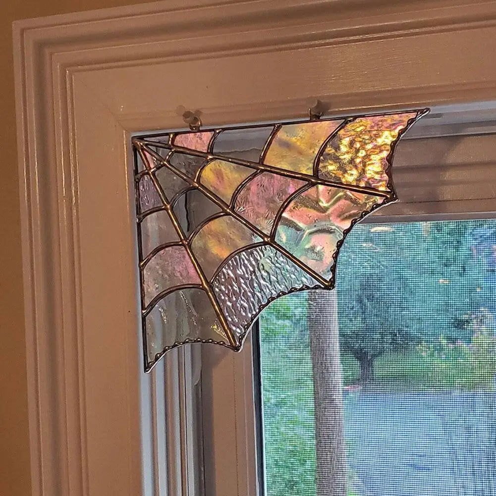 Stained Glass Spider Web Window Corner