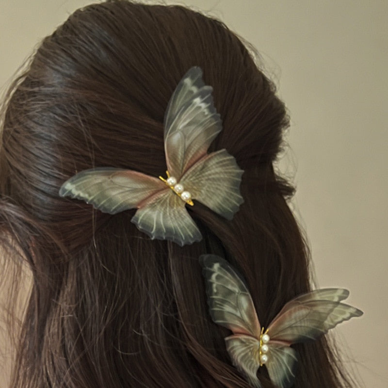 2PCS Pearl Mesh Butterfly Hair Clip