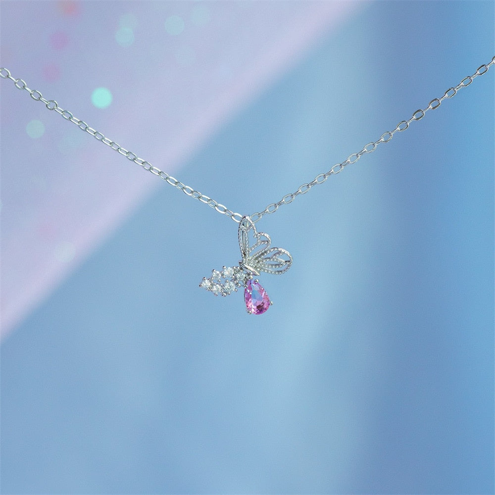 Dainty Pink Crystal Butterfly Set