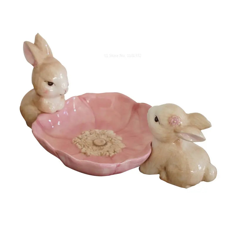 Hand-Painted Rabbit Ceramic Fruit Plate