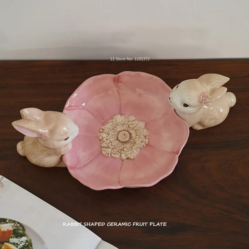 Hand-Painted Rabbit Ceramic Fruit Plate