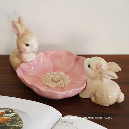 Hand-Painted Rabbit Ceramic Fruit Plate