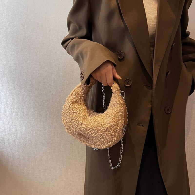 Fur Half Moon Handbag