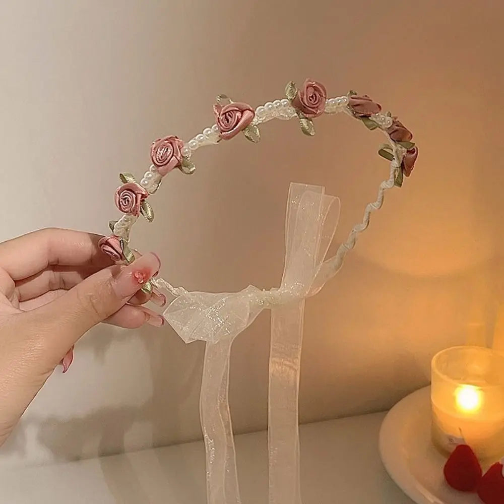 Flower Branch Headband with Ribbon