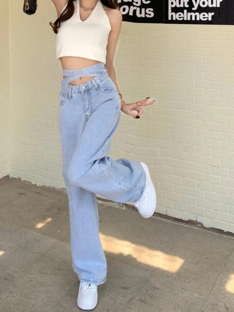 Strap Wide Leg Jeans