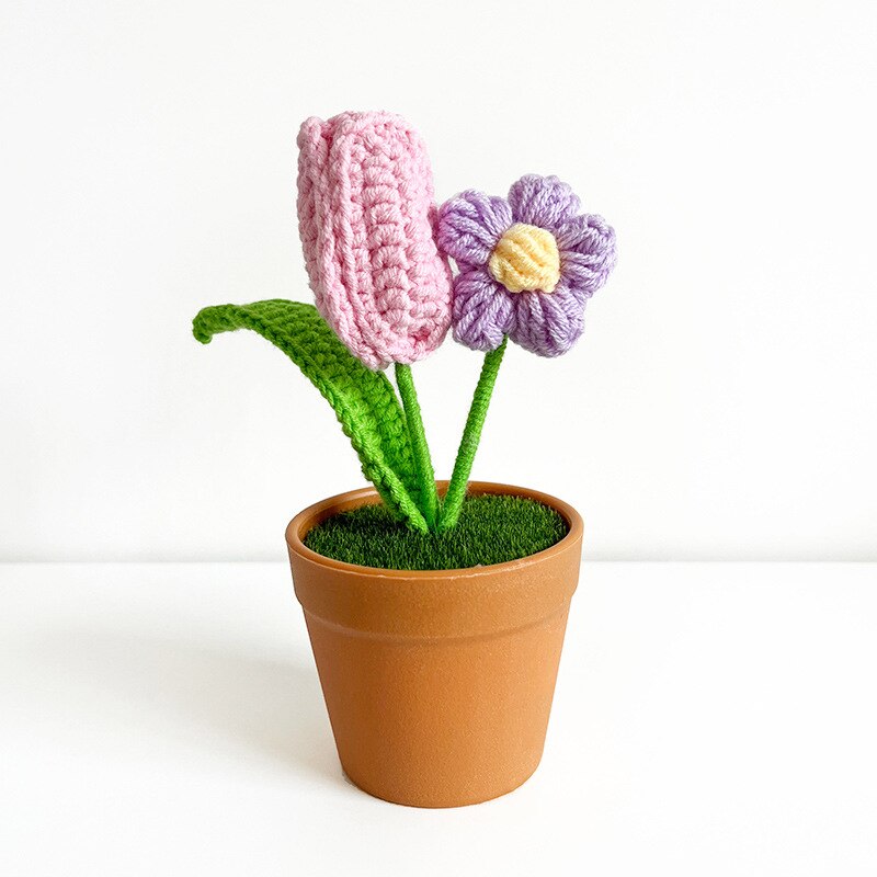 Mini Handmade Crochet Flowers Pots