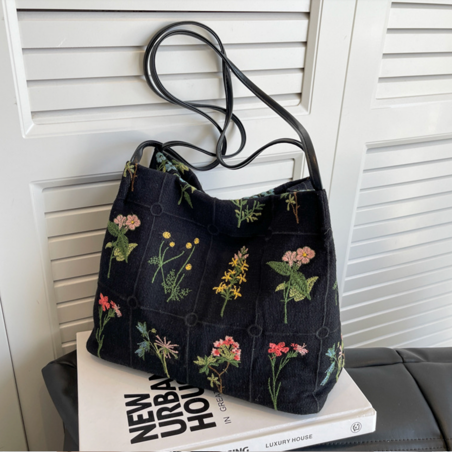 Flower Embroidered Tote Bag