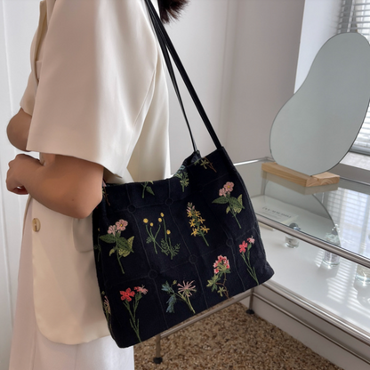 Flower Embroidered Tote Bag