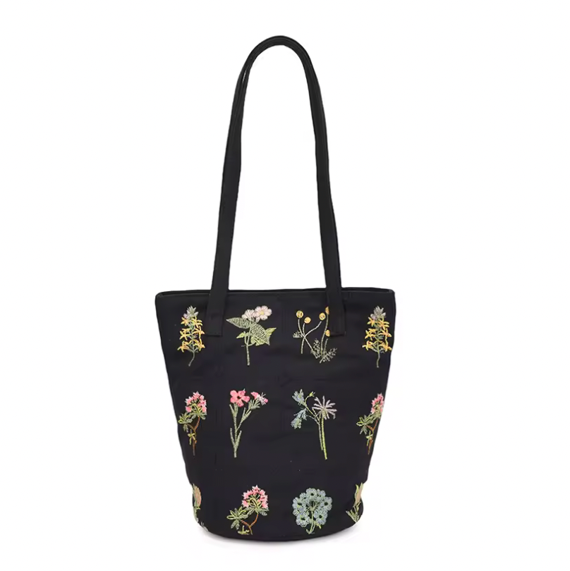 Flower Embroidered Tote Bag