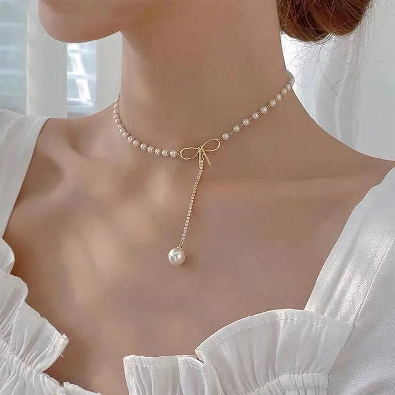 Pearl Bow Tie Necklace