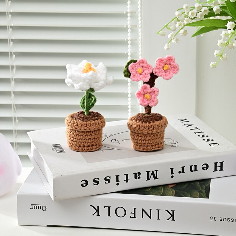 Mini Handmade Crochet Flowers Pots