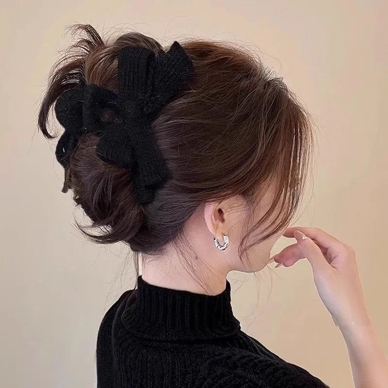 Knitted Bow Hair Claw Clip