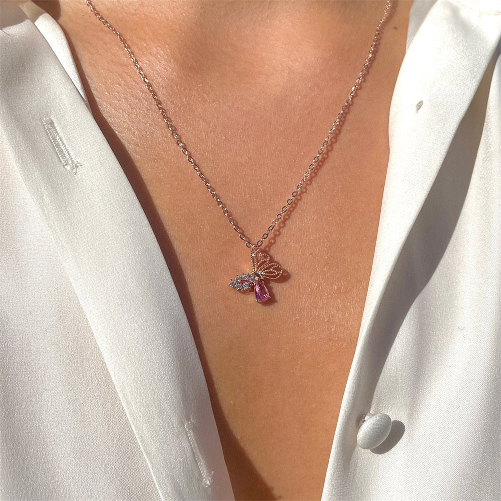 Dainty Pink Crystal Butterfly Set