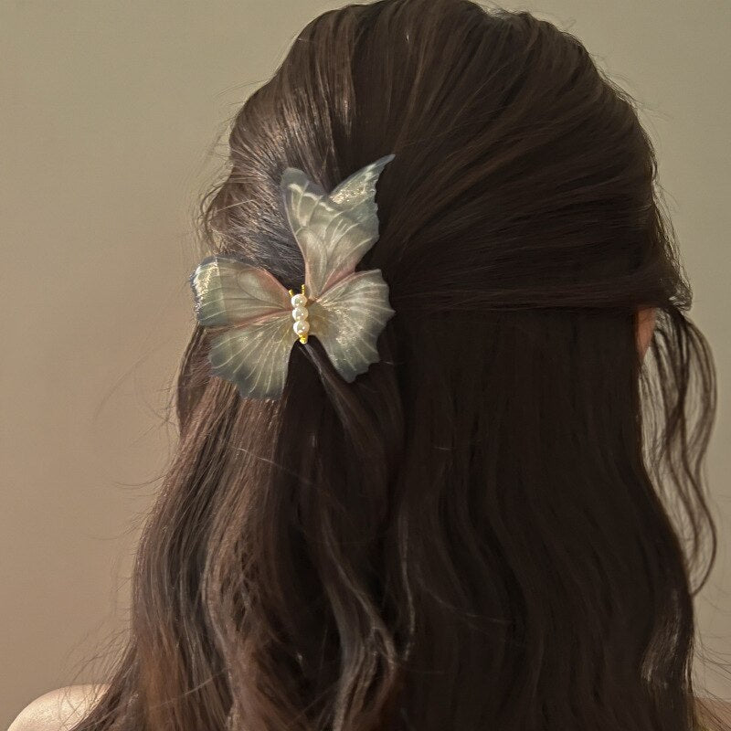 2PCS Pearl Mesh Butterfly Hair Clip