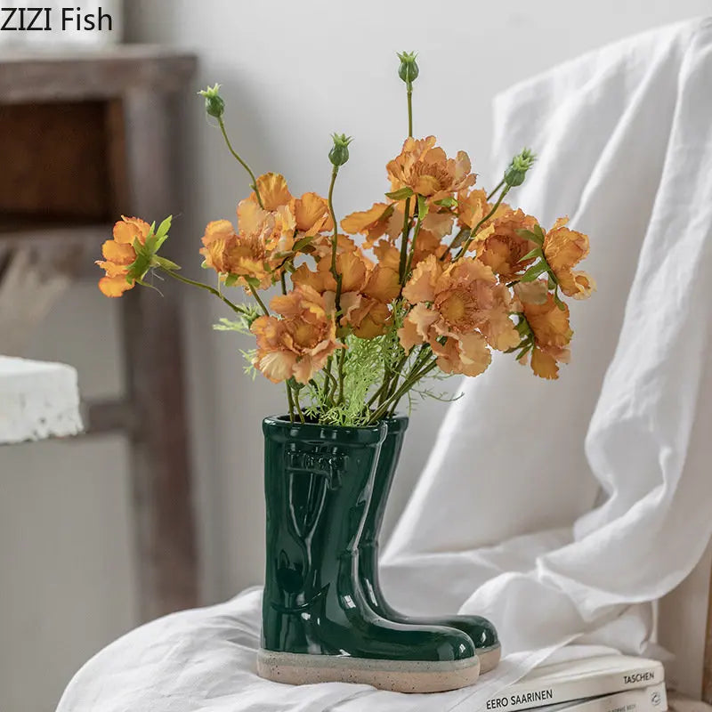 Farmer Boots Ceramic Vase