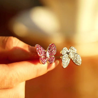 Double Rhinestone Butterfly Ring