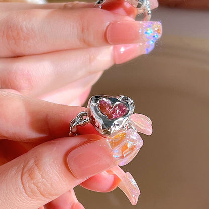 Y2K Pink Rhinestone Rings