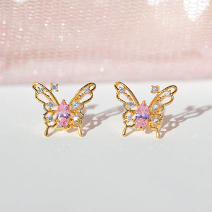 Dainty Pink Crystal Butterfly Set