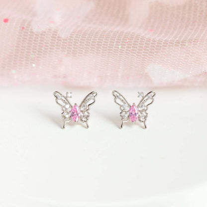 Dainty Pink Crystal Butterfly Set