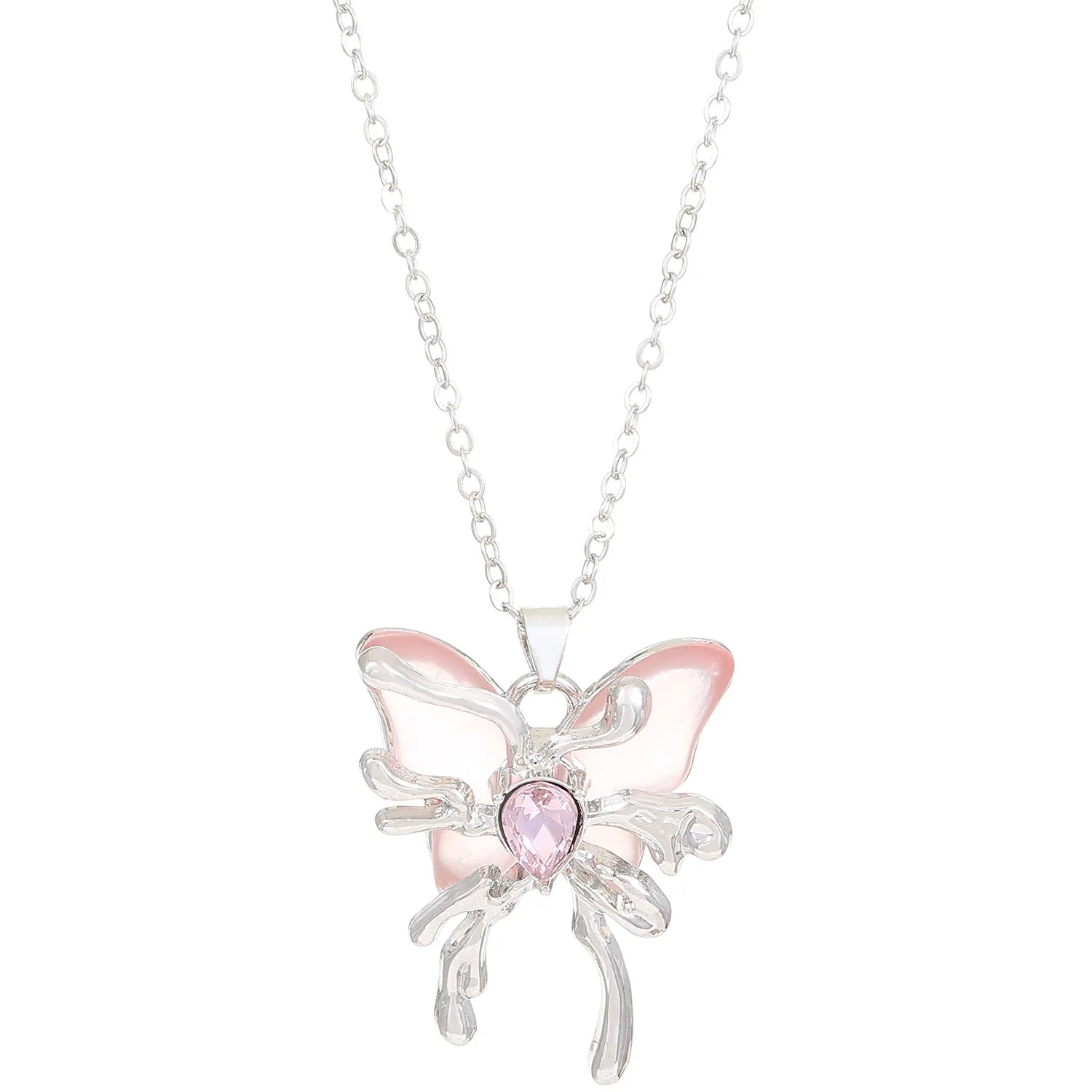 Y2K Liquid Pink Butterfly Necklace