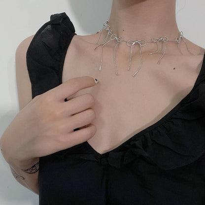 Delicate Y2k Metal Bowknot Necklace