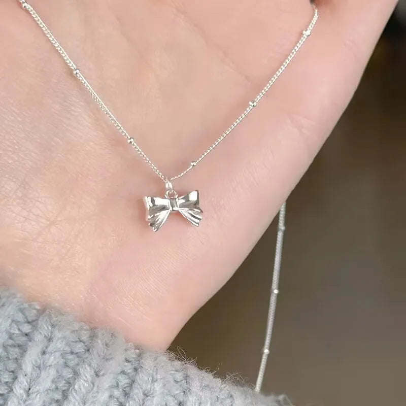 Silver Bow Necklace