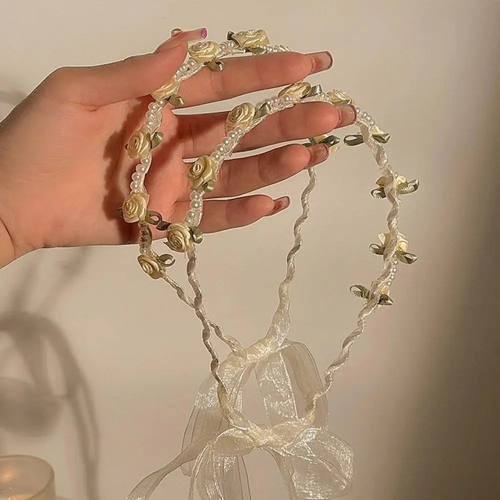 Flower Branch Headband with Ribbon