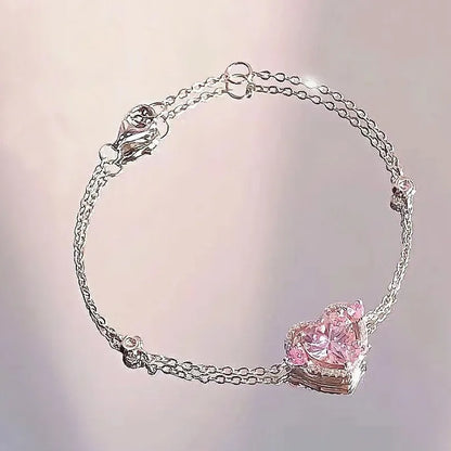 Pink Rhinestone Heart Bracelet