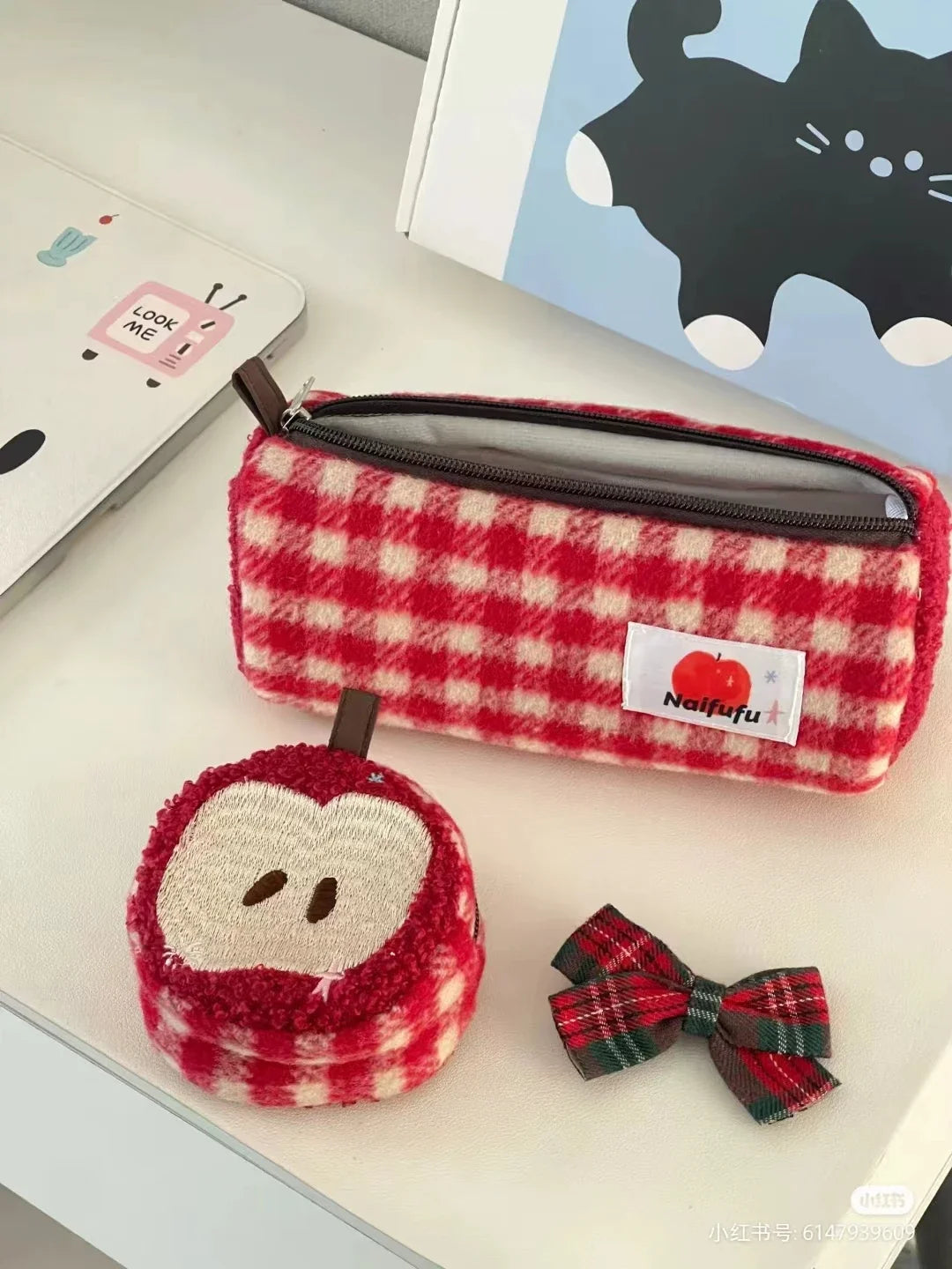 Wool Red Apple Pencil Case