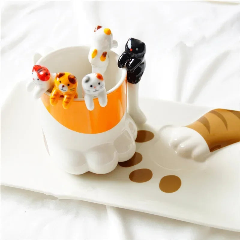 5Pcs Ceramic Cat Spoon