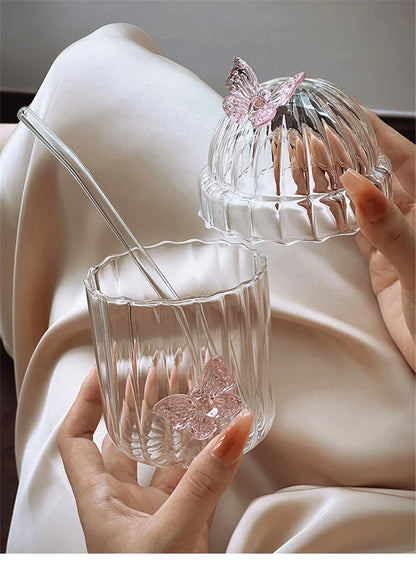 Glass Cup with Pink Butterfly