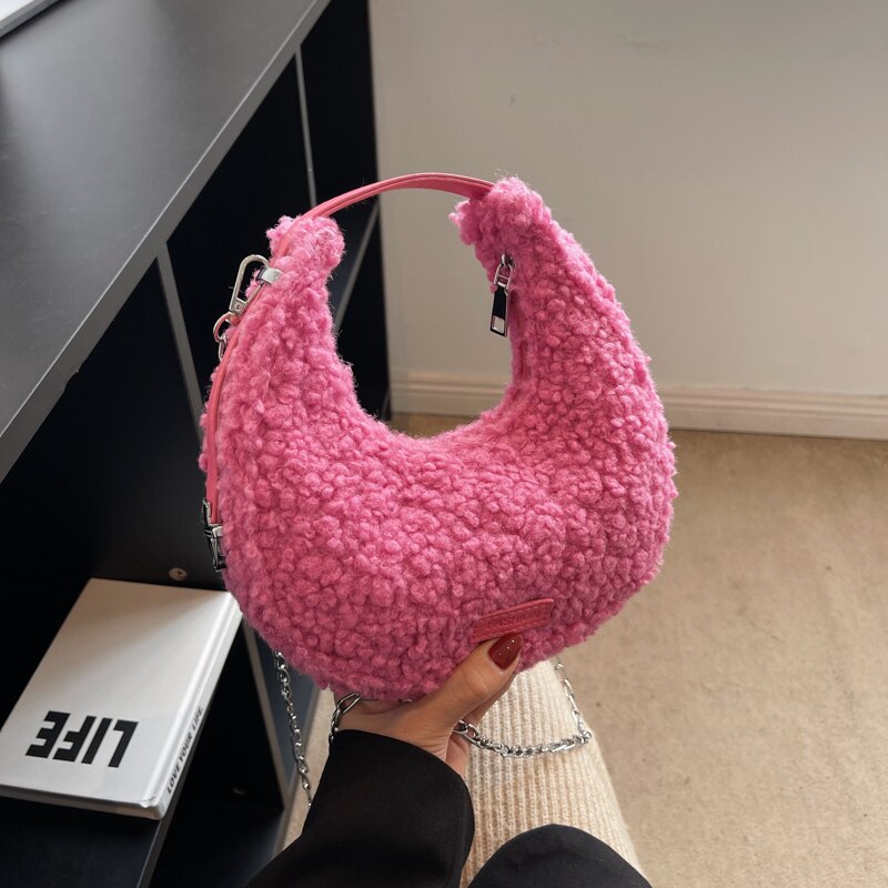 Fur Half Moon Handbag