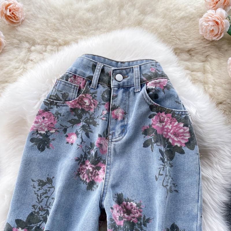 Floral Denim Skirt and Pants