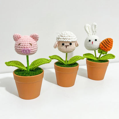 Mini Handmade Crochet Flowers Pots