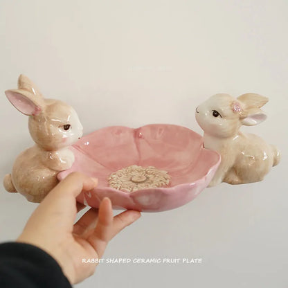 Hand-Painted Rabbit Ceramic Fruit Plate