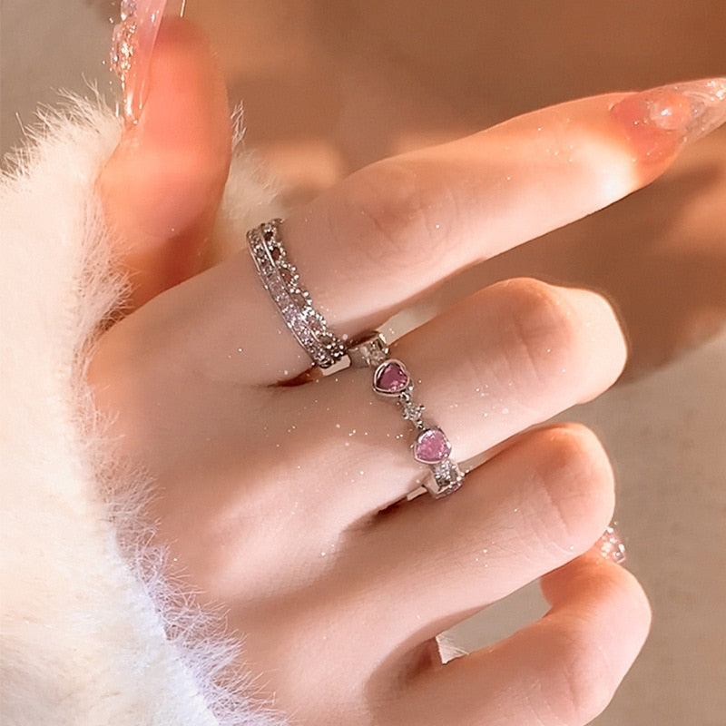 Y2K Pink Rhinestone Rings