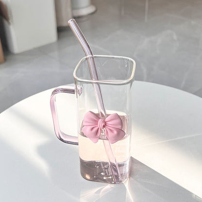 Pink Ribbon Square Glass Cup