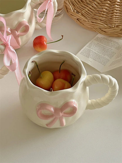 Handmade Pink Bow Ceramic Mug