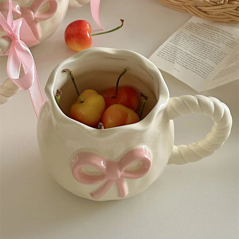 Handmade Pink Bow Ceramic Mug