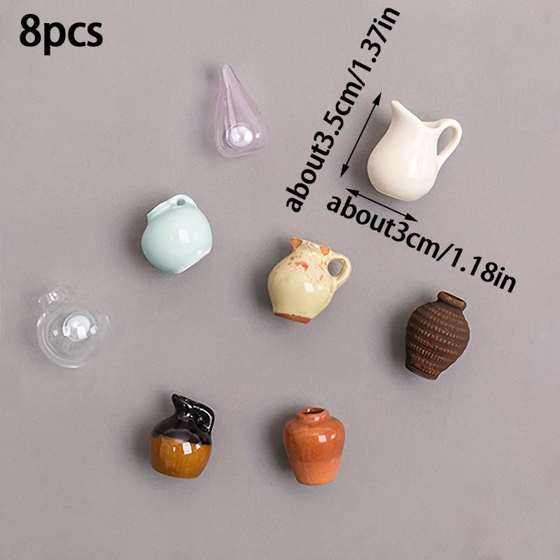 8Pcs Ceramic Vase Fridge Magnet