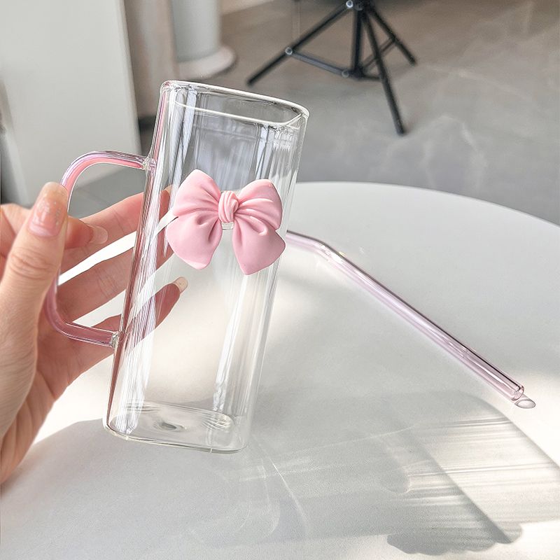 Pink Ribbon Square Glass Cup